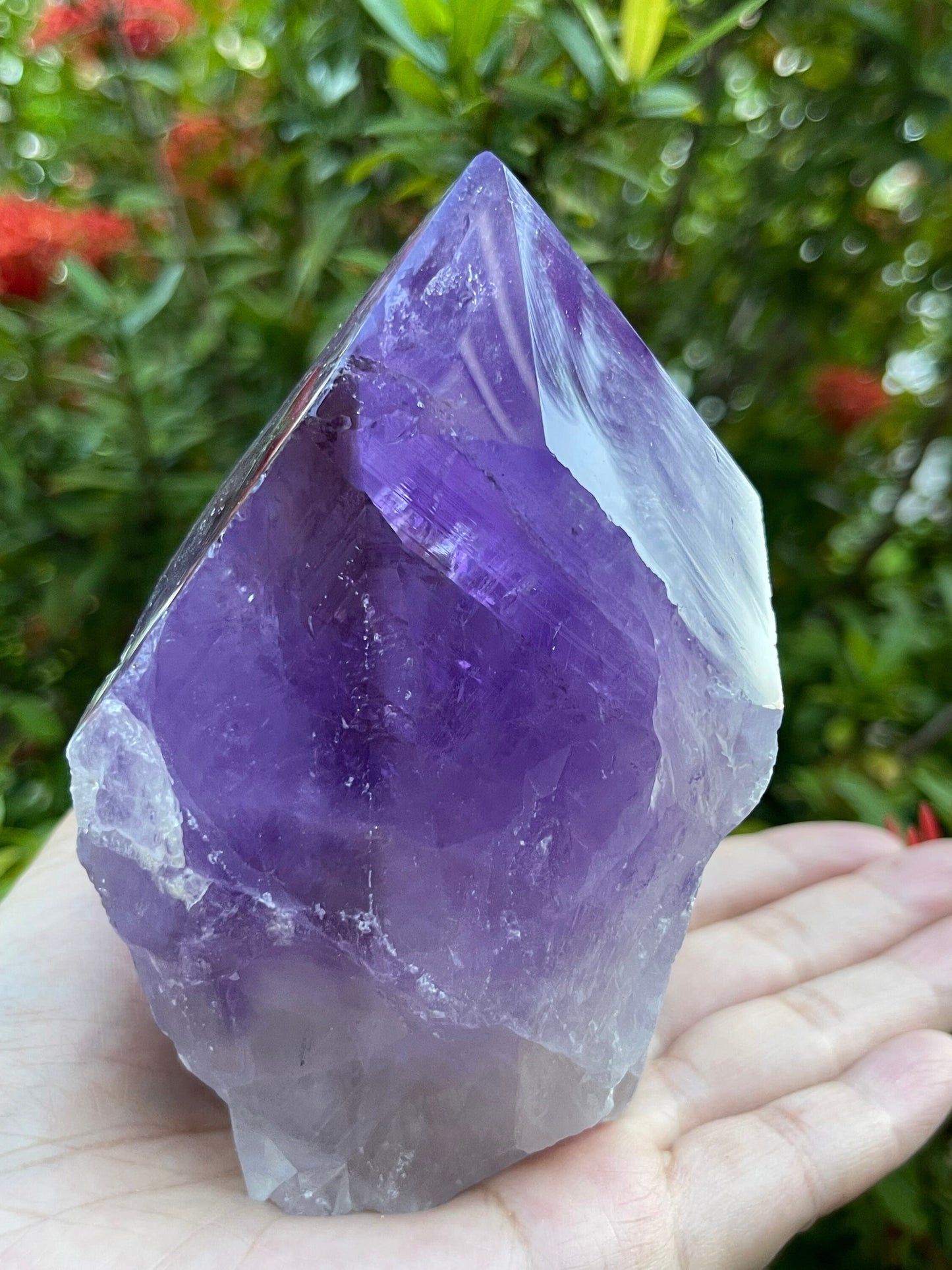 XL Amethyst Top Polished Point – Natural Rough Amethyst Cut Base Crystal, Healing & Protective Stone, Meditation & Décor