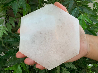 Polished 3", 4", 6" Selenite Hexagon Charging Plate for Crystal Cleansing, Crystal Grid Layout, Energy Charging & Lurification