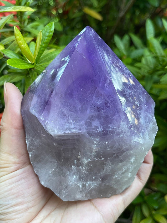 XL Amethyst Top Polished Point – Natural Rough Amethyst Cut Base Crystal, Healing & Protective Stone, Meditation & Décor