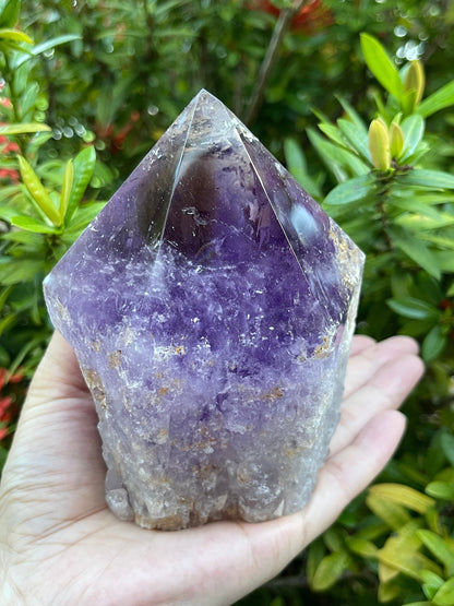 XL Amethyst Top Polished Point – Natural Rough Amethyst Cut Base Crystal, Healing & Protective Stone, Meditation & Décor