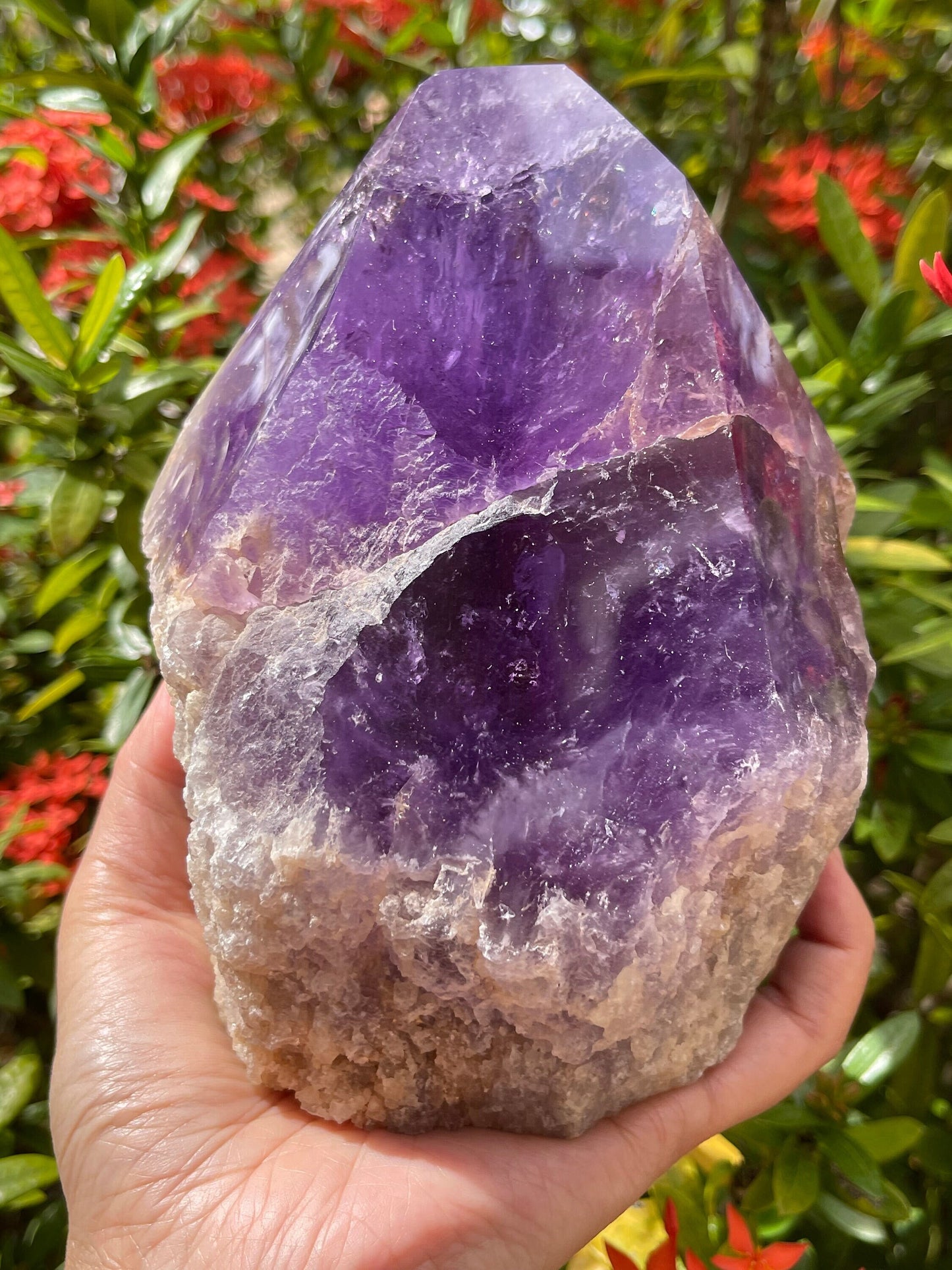 XL Amethyst Top Polished Point – Natural Rough Amethyst Cut Base Crystal, Healing & Protective Stone, Meditation & Décor