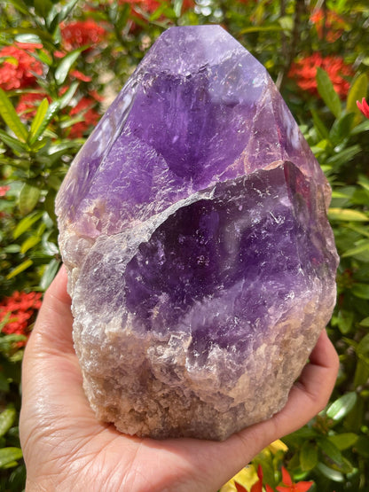 XL Amethyst Top Polished Point – Natural Rough Amethyst Cut Base Crystal, Healing & Protective Stone, Meditation & Décor