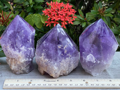 XL Amethyst Top Polished Point – Natural Rough Amethyst Cut Base Crystal, Healing & Protective Stone, Meditation & Décor