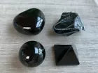 Black Obsidian Collection,4 Shapes of Black Obsidian(Heart,Pyramid,Sphere,Rough)