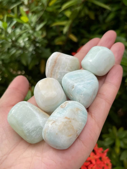 Grade A++ Caribbean Calcite Tumbled Stones, 1-1.5 Inch Tumbled Caribbean Calcite