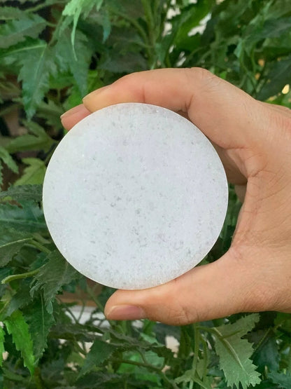 Polished 3", 4", 6" Selenite Circle Charging Plate for Crystal Cleansing, Crystal Grid Layout, Energy Charging & Lurification