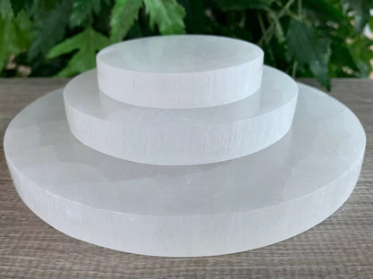 Polished 3", 4", 6" Selenite Circle Charging Plate for Crystal Cleansing, Crystal Grid Layout, Energy Charging & Lurification