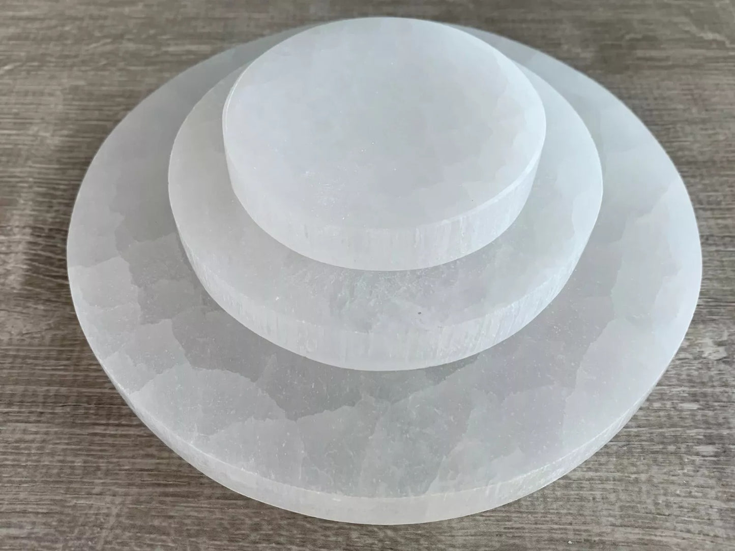 Polished 3", 4", 6" Selenite Circle Charging Plate for Crystal Cleansing, Crystal Grid Layout, Energy Charging & Lurification