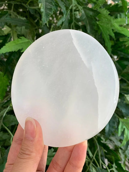 Polished 3", 4", 6" Selenite Circle Charging Plate for Crystal Cleansing, Crystal Grid Layout, Energy Charging & Lurification