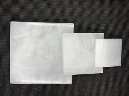 Polished 3", 4", 6" Selenite Square Charging Plate for Crystal Cleansing, Crystal Grid Layout, Energy Charging & Lurification