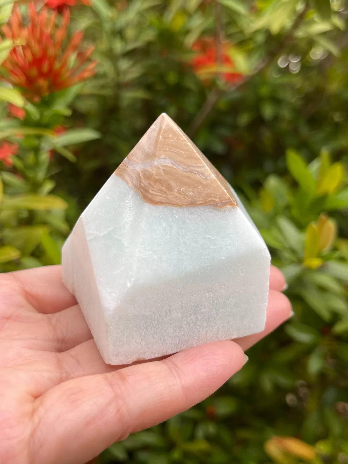 Standing Caribbean Calcite Top Polished Point, Caribbean Calcite Point Cut Base