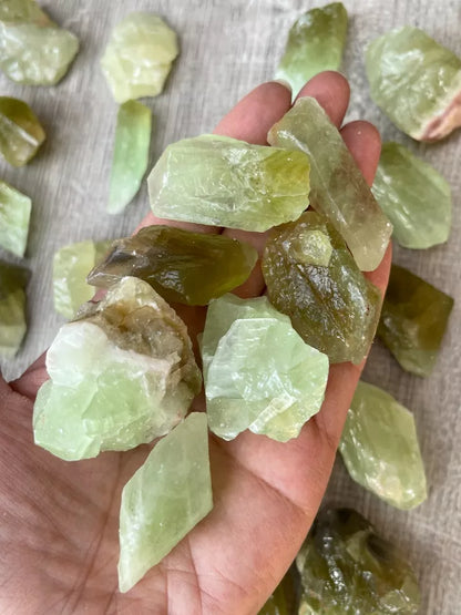 Green Calcite Rough Natural Stones, 1.25"-2" Raw Calcite Green, Healing Crystals