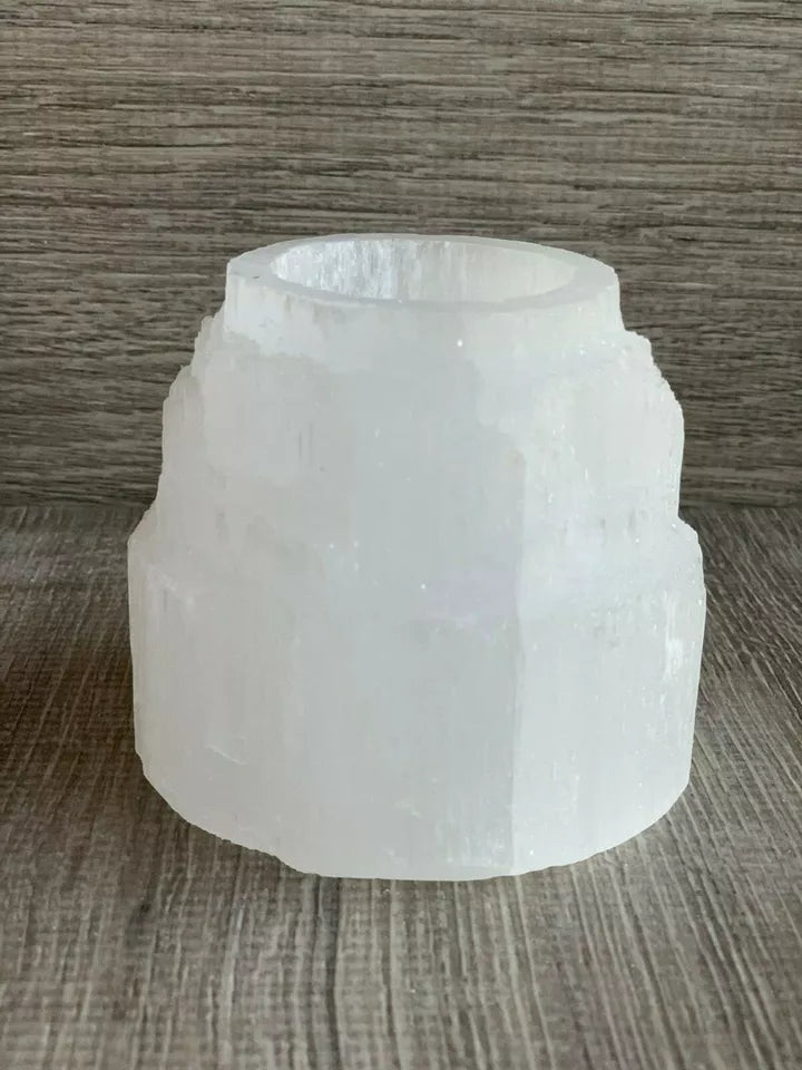 Set of 2 Selenite Candle Holder, Tealight Holder With 4 Shapes -Skyscraper, Flat