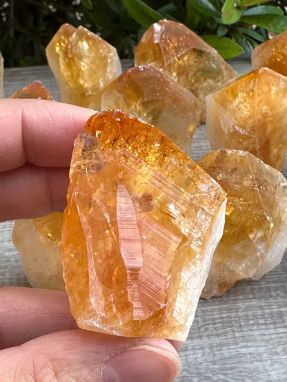 Standing Citrine Top Polished Rough Point, Deep Orange Citrine Crystal Cut Base