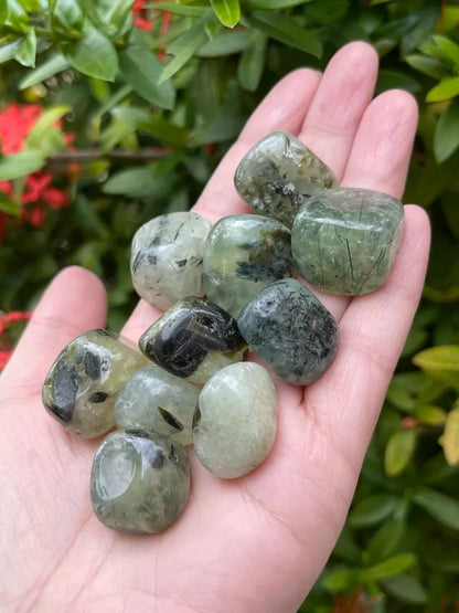 Prehnite With Rutile Tumbled Stones, 0.8-1" Tumbled Prehnite Stones, Bulk lots