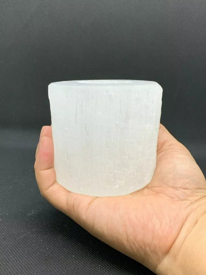 Set of 2 Selenite Candle Holder, Tealight Holder With 4 Shapes -Skyscraper, Flat