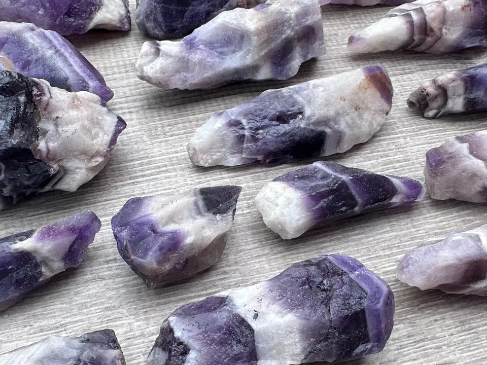 Grade A++ Chevron Amethyst Rough Stones, 2" - 3" Natural Chevron Amethyst Point