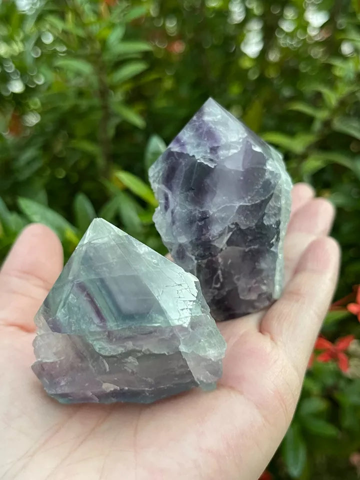 Standing Rainbow Fluorite Top Polished Point, Semi Top Polished Rough Fluorite