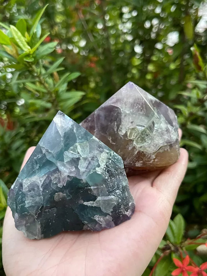 Standing Rainbow Fluorite Top Polished Point, Semi Top Polished Rough Fluorite