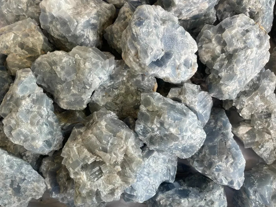 Jumbo Blue Calcite Rough Stones, 2.5" - 7" Massive Raw Calcite Orange Natural