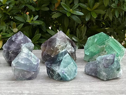 Standing Rainbow Fluorite Top Polished Point, Semi Top Polished Rough Fluorite