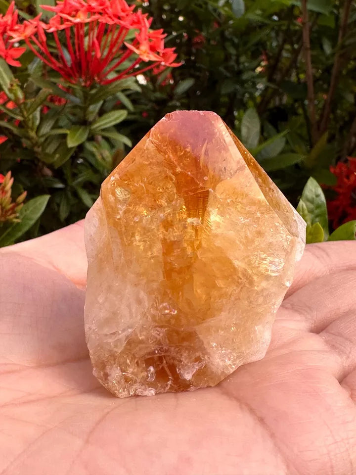 Standing Citrine Top Polished Rough Point, Deep Orange Citrine Crystal Cut Base