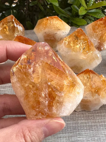 Standing Citrine Top Polished Rough Point, Deep Orange Citrine Crystal Cut Base