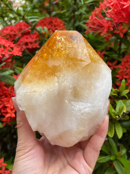 Standing Citrine Top Polished Rough Point, Deep Orange Citrine Crystal Cut Base