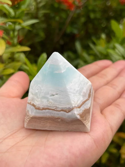 Standing Caribbean Calcite Top Polished Point, Caribbean Calcite Point Cut Base