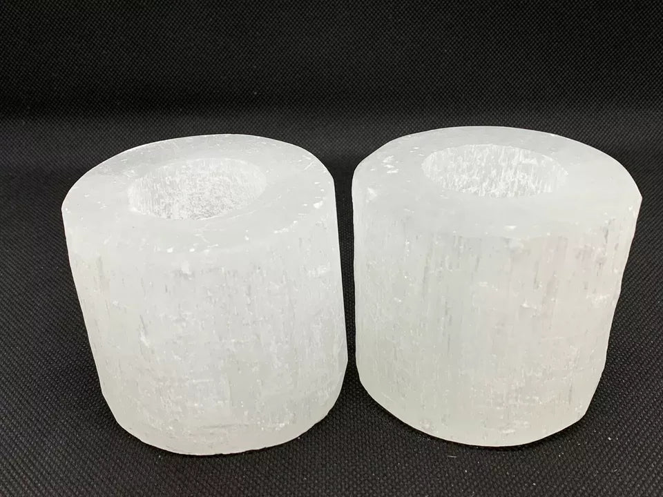 Set of 2 Selenite Candle Holder, Tealight Holder With 4 Shapes -Skyscraper, Flat