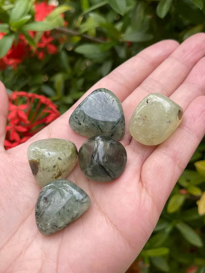 Prehnite With Rutile Tumbled Stones, 0.8-1" Tumbled Prehnite Stones, Bulk lots