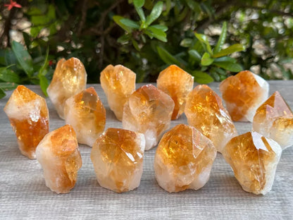 Standing Citrine Top Polished Rough Point, Deep Orange Citrine Crystal Cut Base