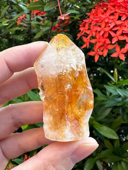 Standing Citrine Top Polished Rough Point, Deep Orange Citrine Crystal Cut Base