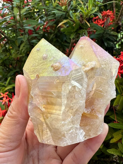 Standing Aura Citrine Top Polished Rough Point, Angel Aura Citrine Crystal Point