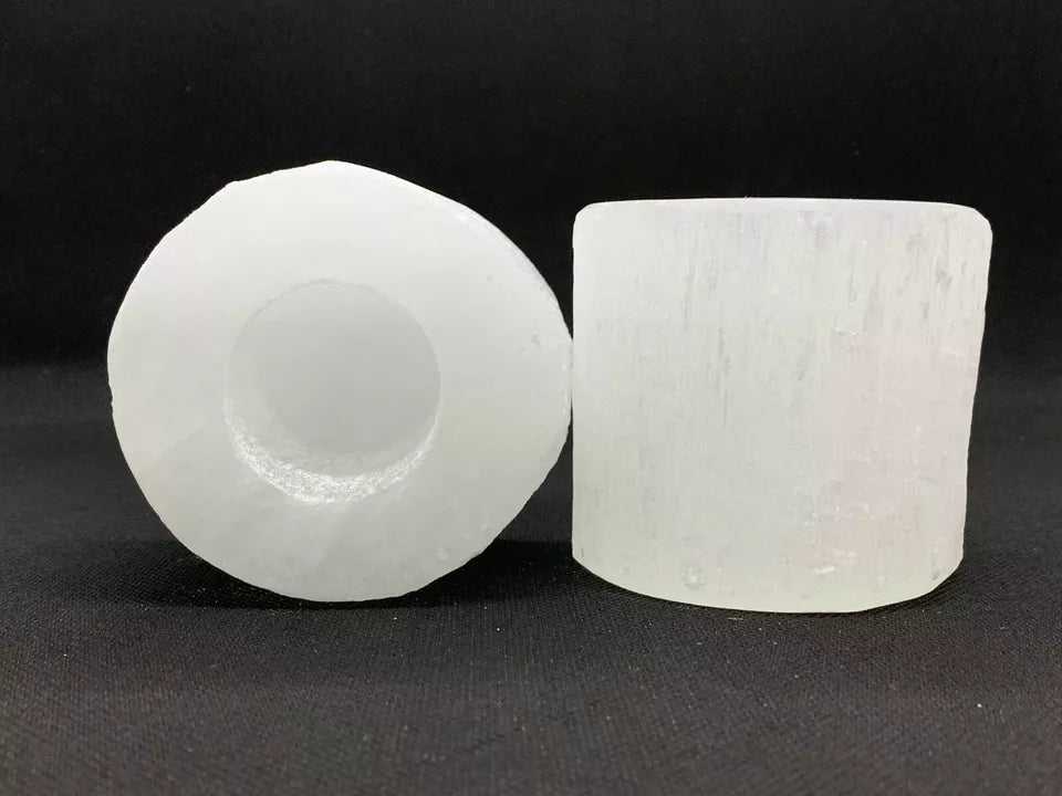 Set of 2 Selenite Candle Holder, Tealight Holder With 4 Shapes -Skyscraper, Flat