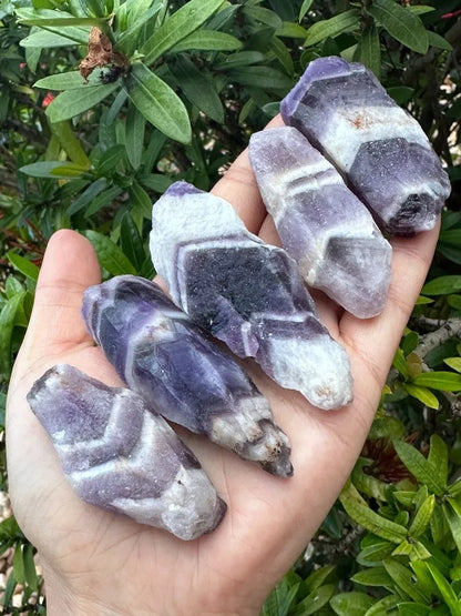 Grade A++ Chevron Amethyst Rough Stones, 2" - 3" Natural Chevron Amethyst Point