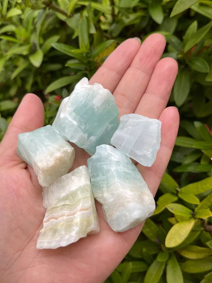 Rough Pistachio Calcite Stone, 1"-2" Raw Aqua Calcite Crystal, Wholesale Bulk