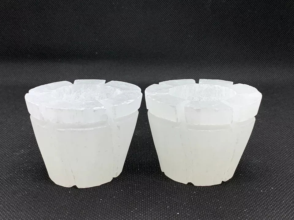 Set of 2 Selenite Candle Holder, Tealight Holder With 4 Shapes -Skyscraper, Flat