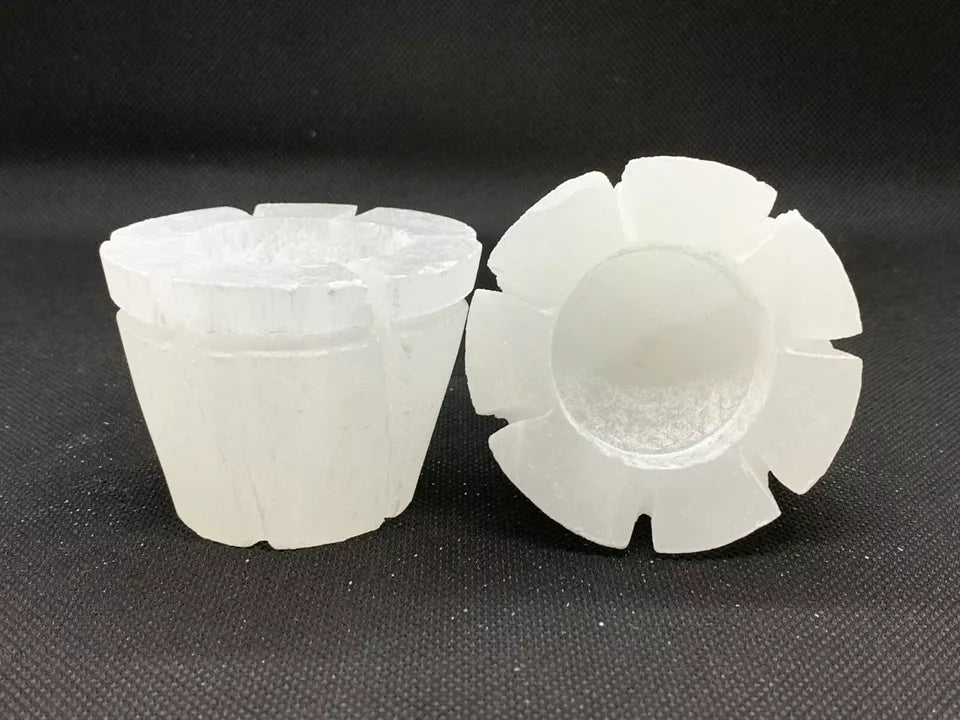 Set of 2 Selenite Candle Holder, Tealight Holder With 4 Shapes -Skyscraper, Flat