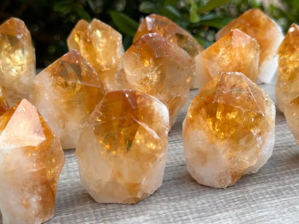 Standing Citrine Top Polished Rough Point, Deep Orange Citrine Crystal Cut Base