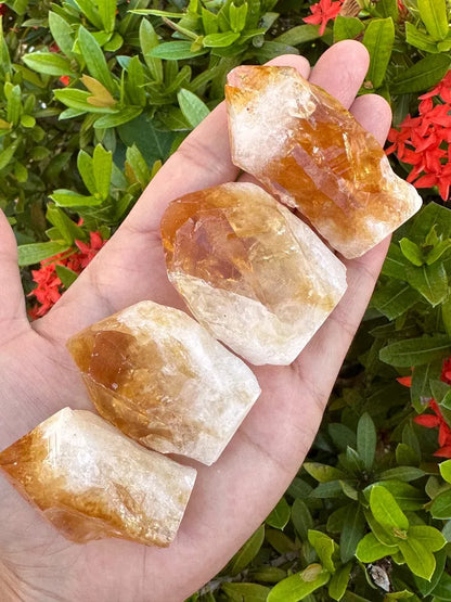 Standing Citrine Top Polished Rough Point, Deep Orange Citrine Crystal Cut Base