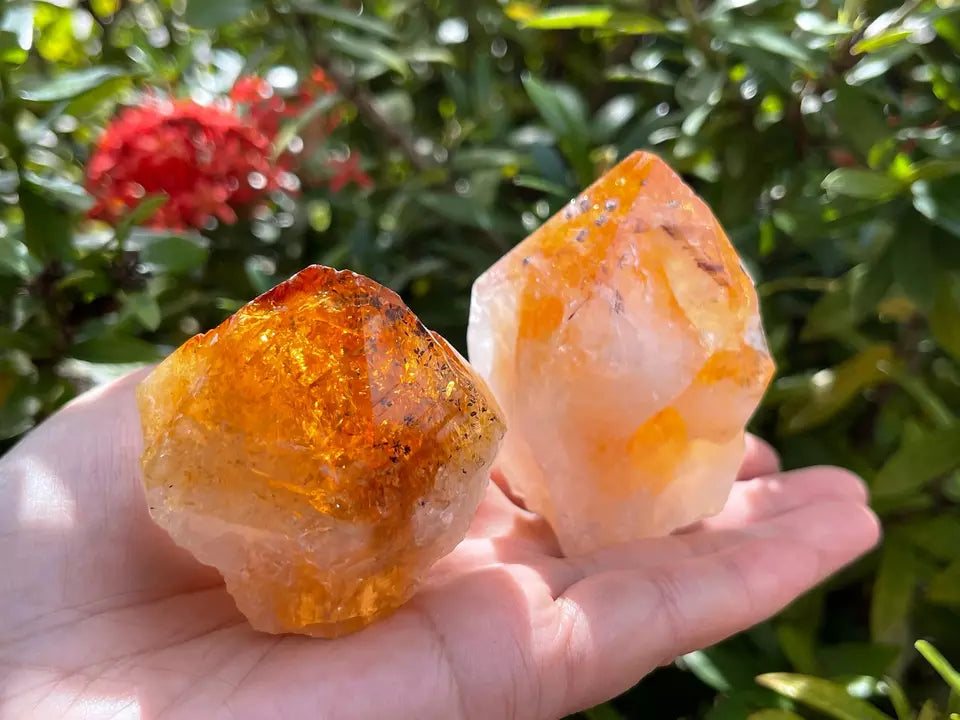 Standing Citrine Top Polished Rough Point, Deep Orange Citrine Crystal Cut Base