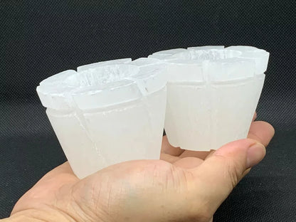 Set of 2 Selenite Candle Holder, Tealight Holder With 4 Shapes -Skyscraper, Flat